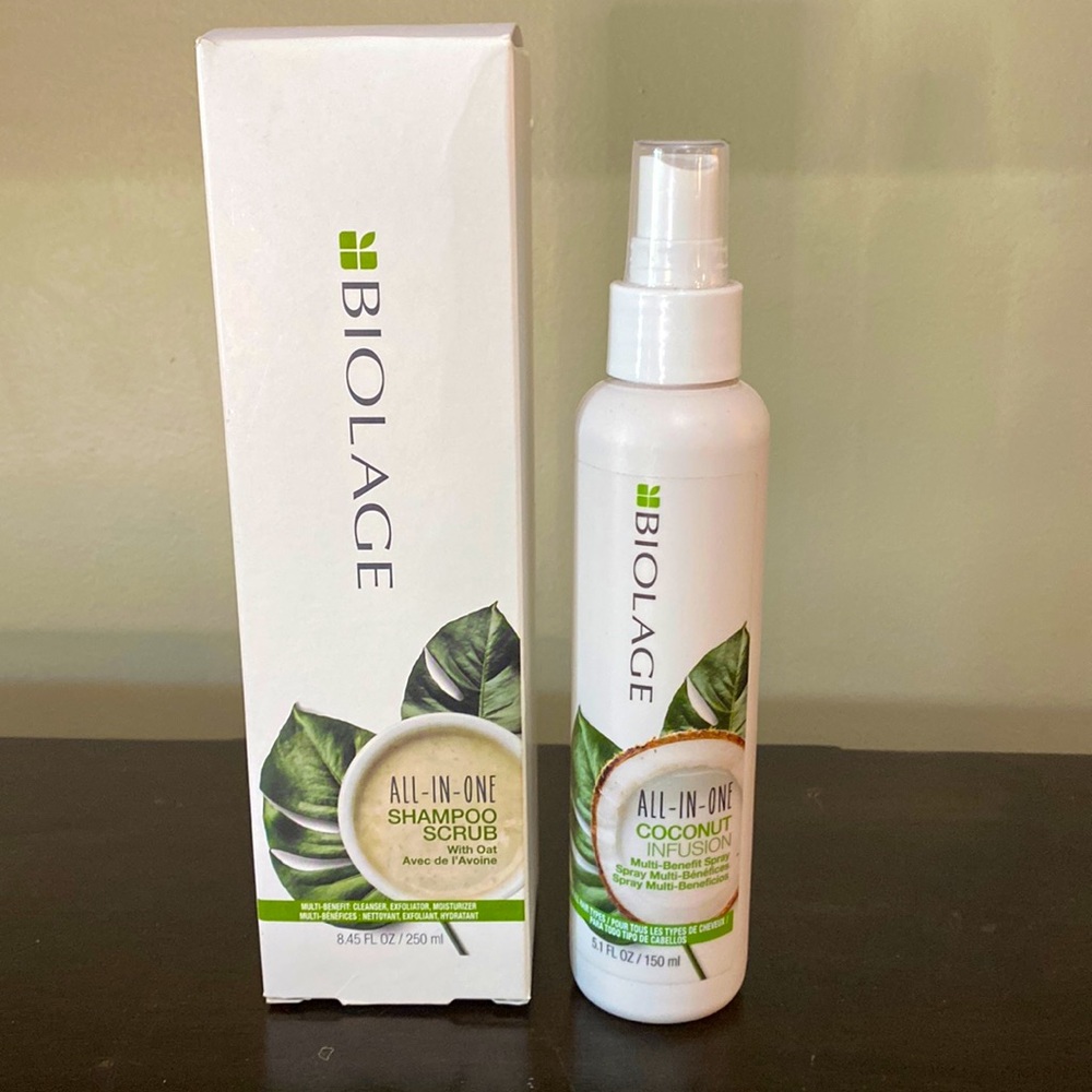 Biolage All-in-One Shampoo/Body Scrub and Coconut Multi-Benefit Spray Set, NEW